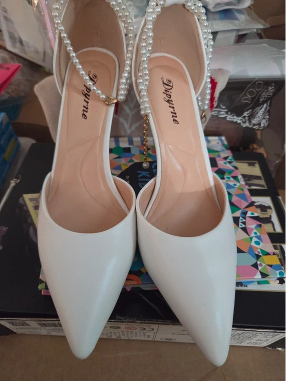 White shoes with pearl wrap ankle 9.5 wedding pls read description